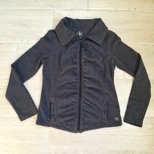 Calvin Klein Ruched Activewear Jacket Women's Full Zip Dark Gray Pockets Medium